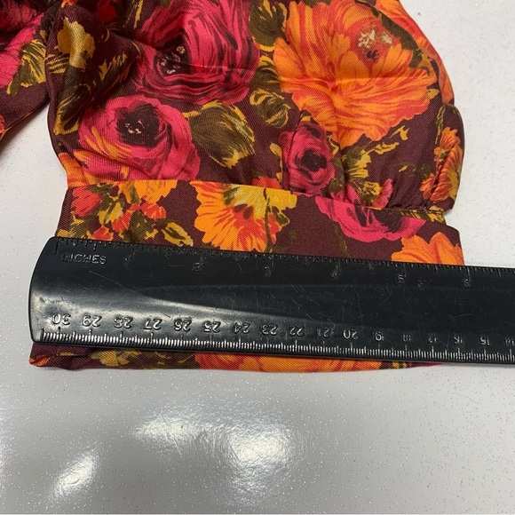 Zara Silk Blouse‎ Top Woman Medium  Purple Floral High Neck Colorful Tropical - Picture 13 of 13